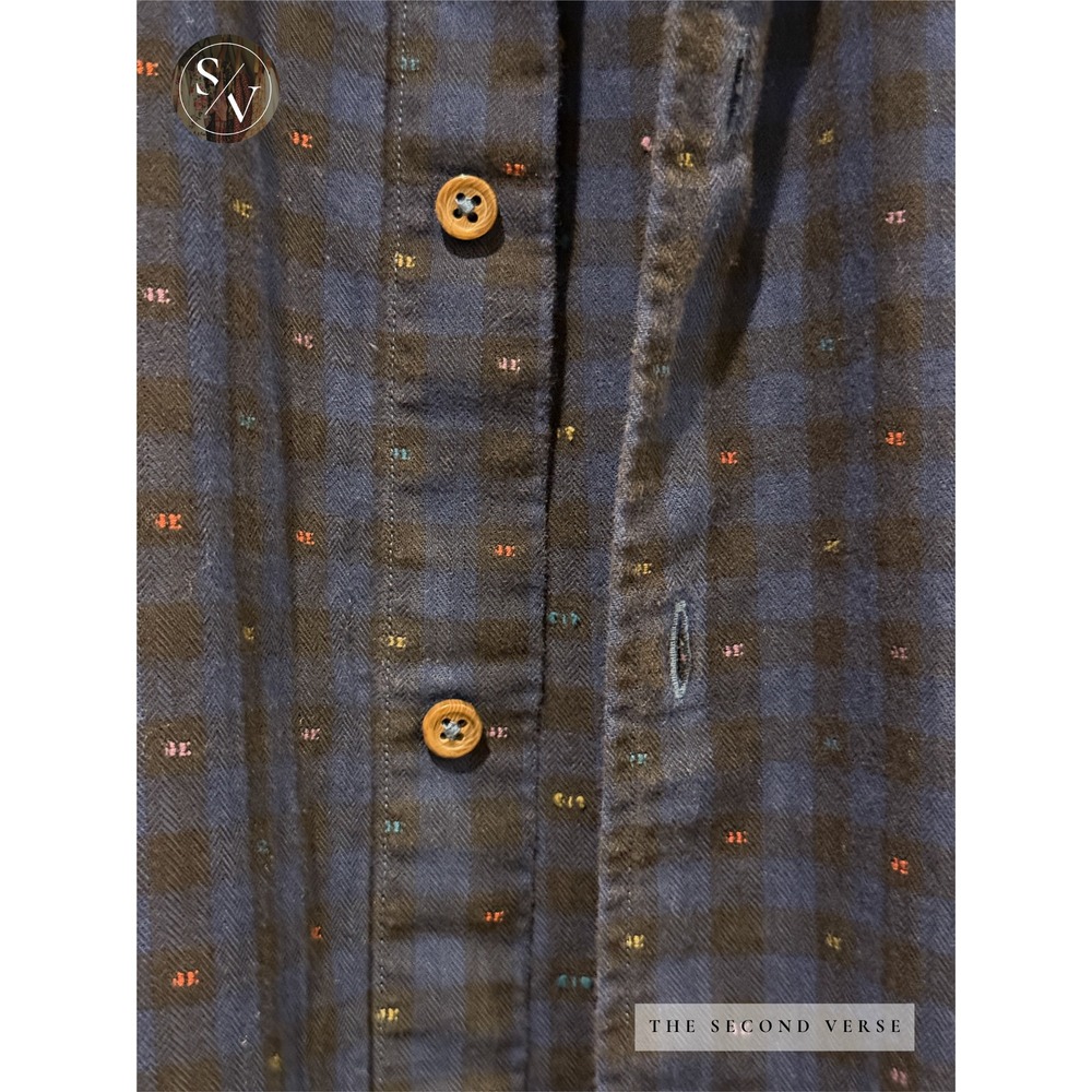 Massimo Dutti Mens Navy Black Navy Check Embroidered Tessuto Italiano Shirt L - Picture 3 of 7